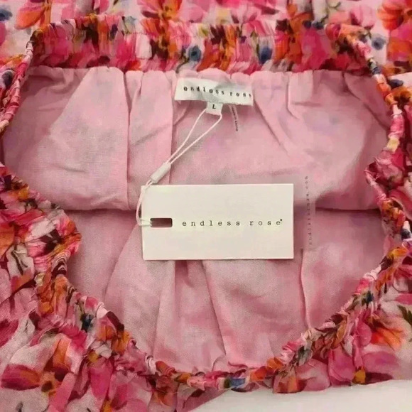 Endless Rose Pink Floral Large Multi-Tiered Ruffle Mini Skirt for Spring Summer - Picture 7 of 13